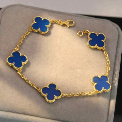 [VA]LUCKY CLOVER 5-MOTIF BRACELET - BLUE AGATE COLLECTION