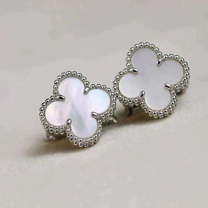[VA]CLOVER MEDIUM 1 MOTIV WEISSE PERLMUTT OHRRINGE SILBER