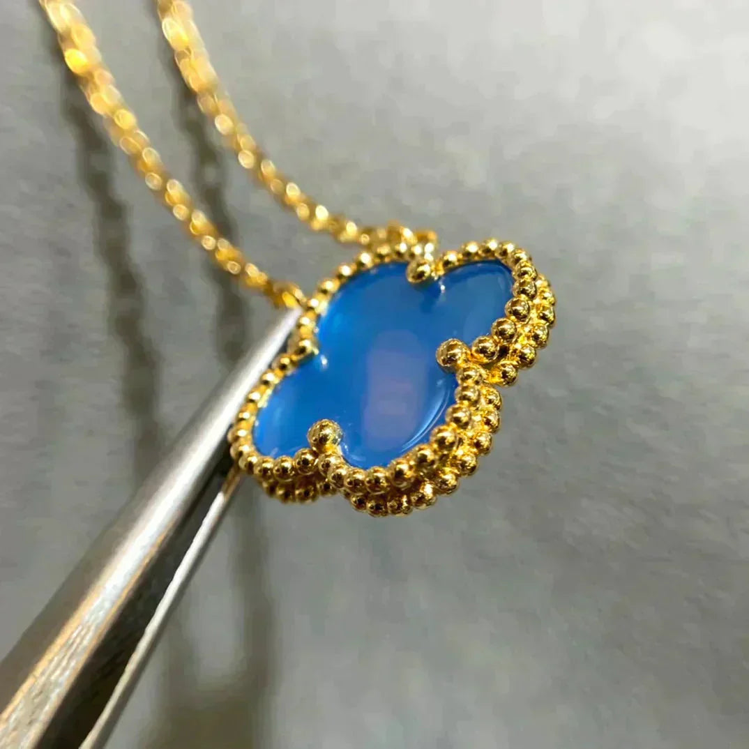 [VA]KLEEBLATT 15MM BLAUES ACHAT-HALSKETTE