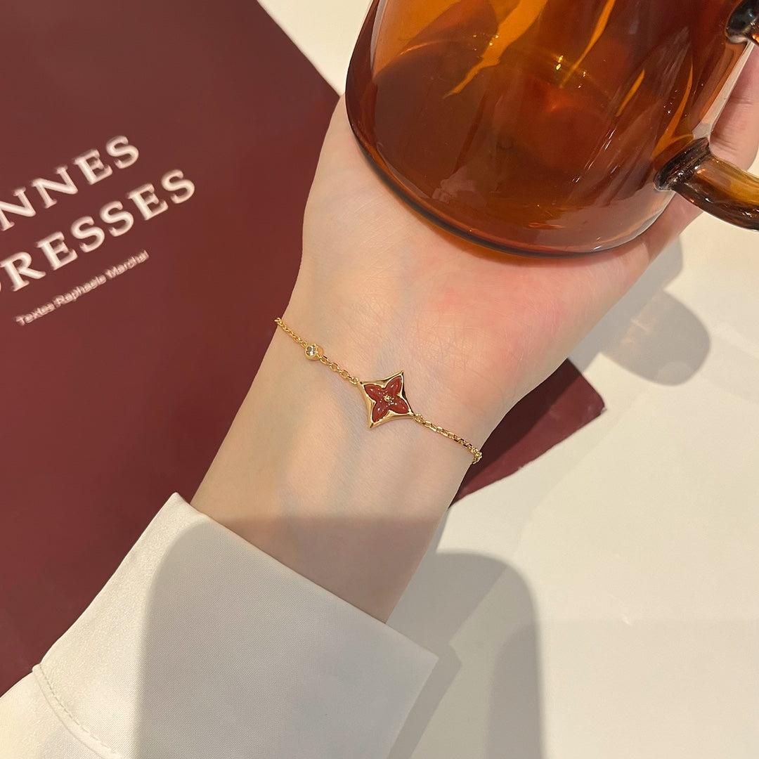 [VA]COLOR STAR CARNELIAN PINK GOLD DIAMOND BRACELET