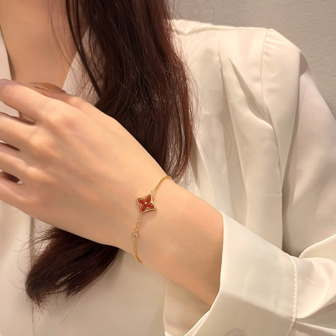 [VA]COLOR STAR CARNELIAN PINK GOLD DIAMOND BRACELET