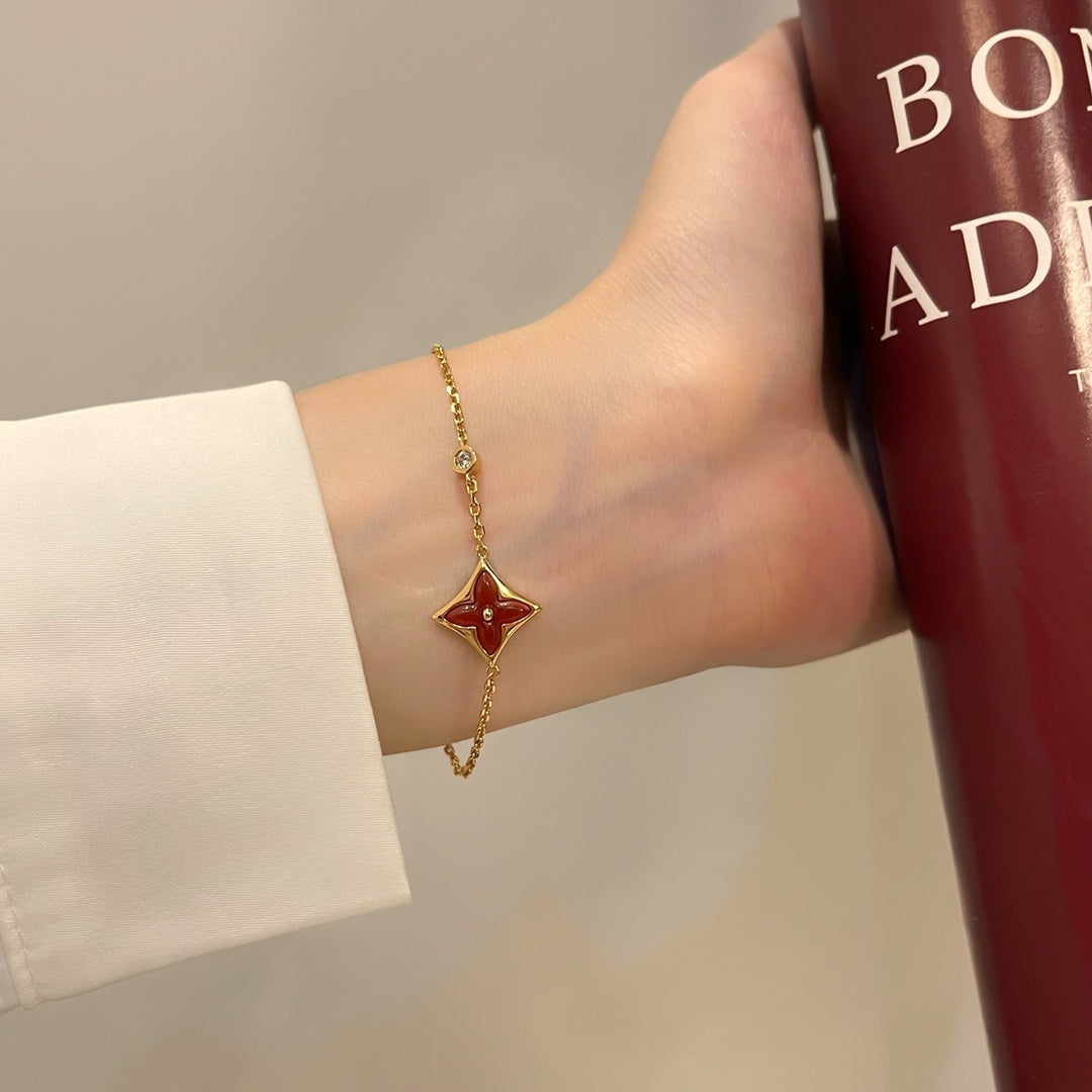 [VA]COLOR STAR CARNELIAN PINK GOLD DIAMOND BRACELET
