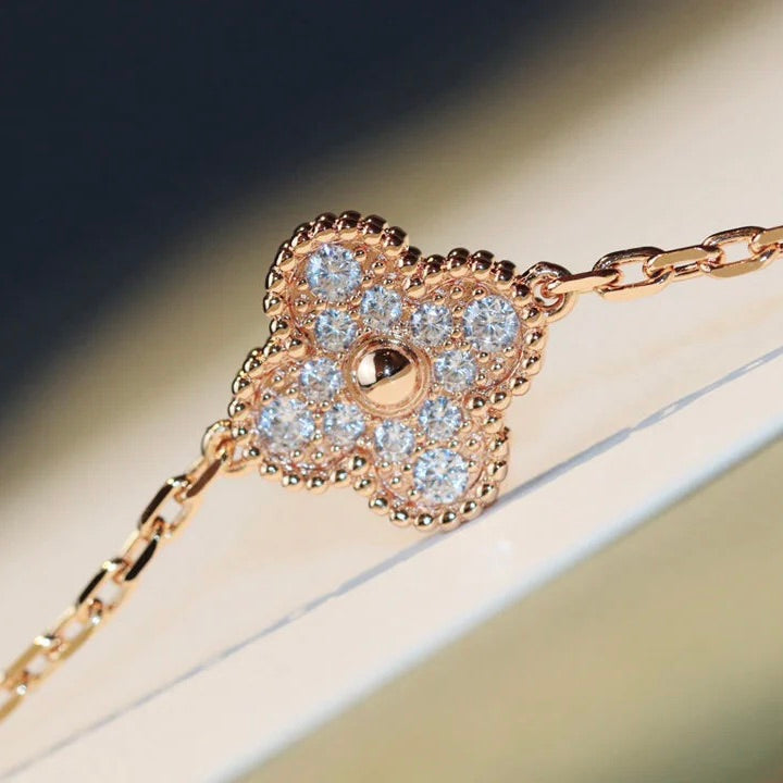 [VA]CLOVER 20 MOTIVE DUNKLER PERLMUTT DIAMANT-HALSKETTE