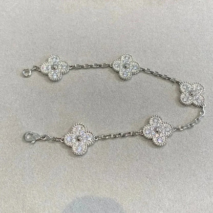 [VA]LUCKY CLOVER 5-MOTIF BRACELET - FULL-DIAMOND