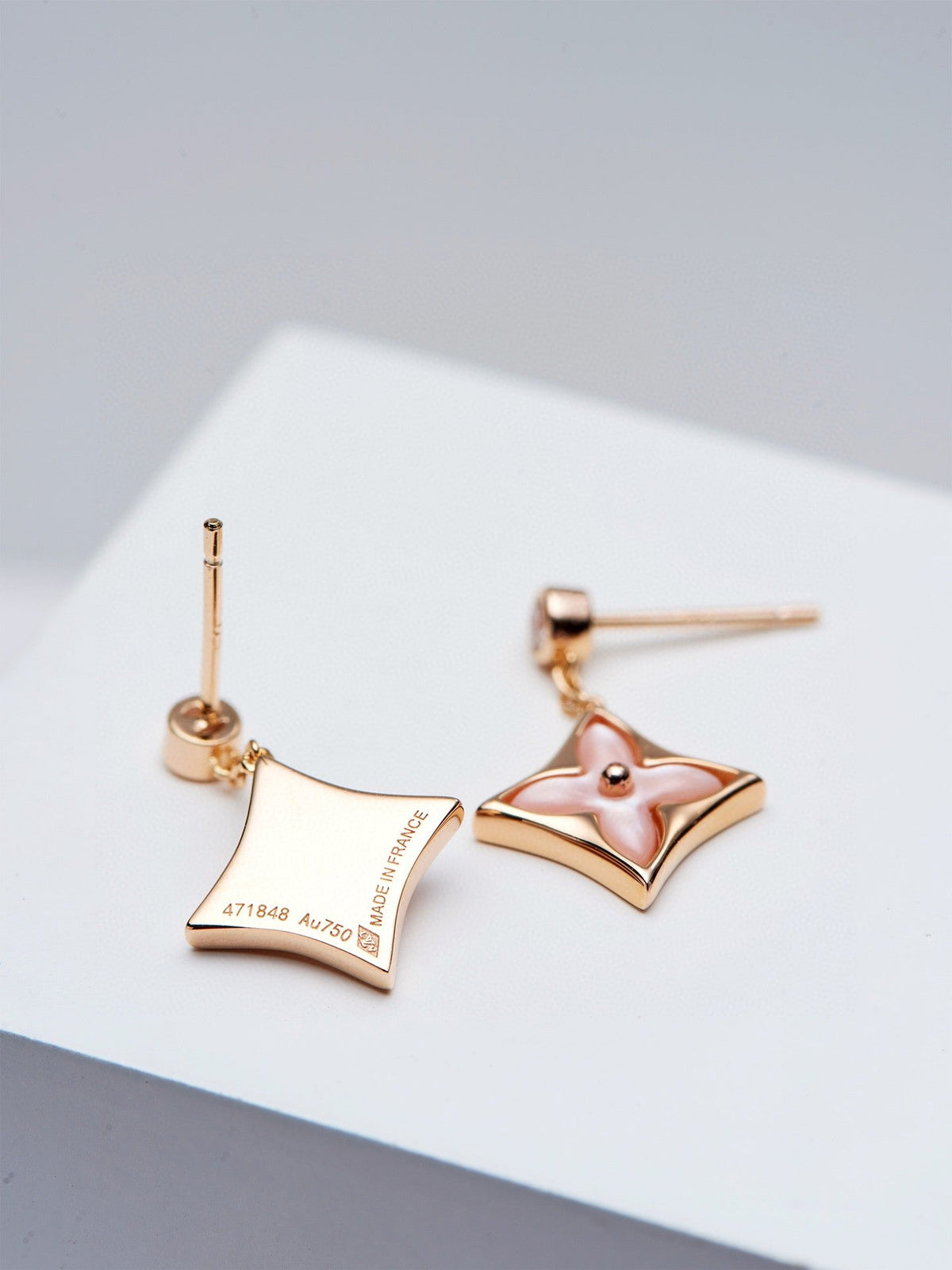 [VA]DOUBLE STAR PINK GOLD MOP DROP EARRINGS