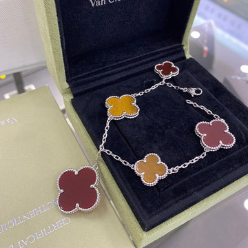 [VA]CLOVER ARMBAND MIT 5 MOTIVEN, SILBER, KARNEOL, TIGERAUGE