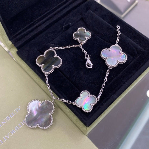 [VA]CLOVER 5 MOTIFS SIVLER DARK MOP BRACELET