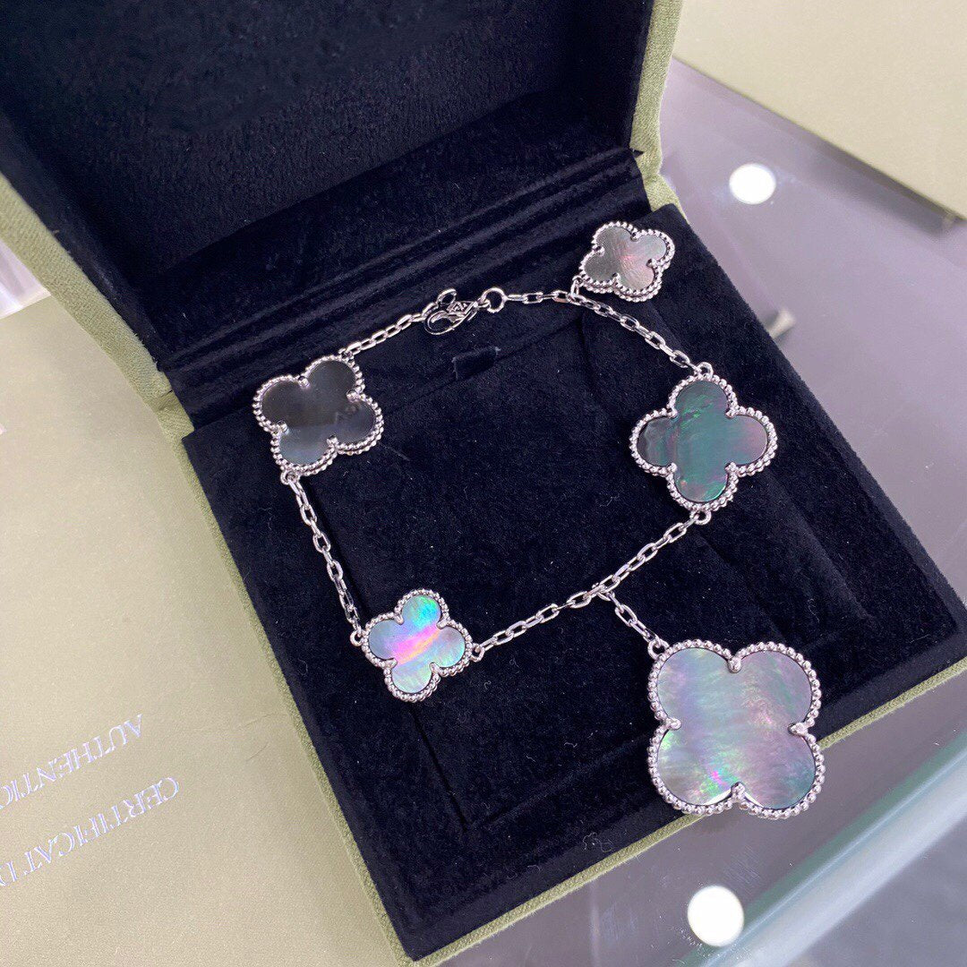 [VA]CLOVER ARMBAND 5 MOTIVE SILBER DUNKLES PERLMUTT