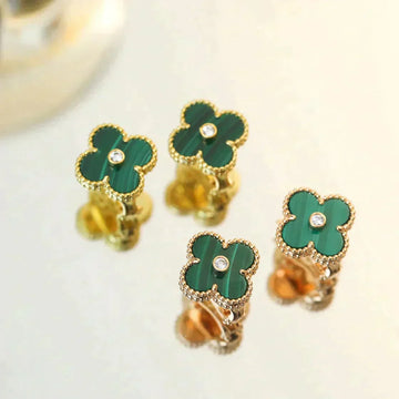 [VA]CLOVER MEDIUM 1 MOTIV MALACHIT DIAMANT OHRRINGE