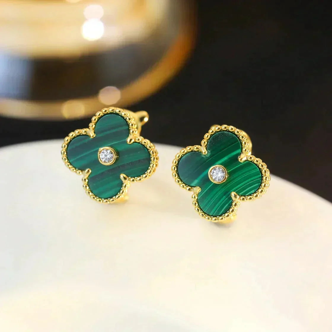 [VA]CLOVER MEDIUM 1 MOTIV MALACHIT DIAMANT OHRRINGE