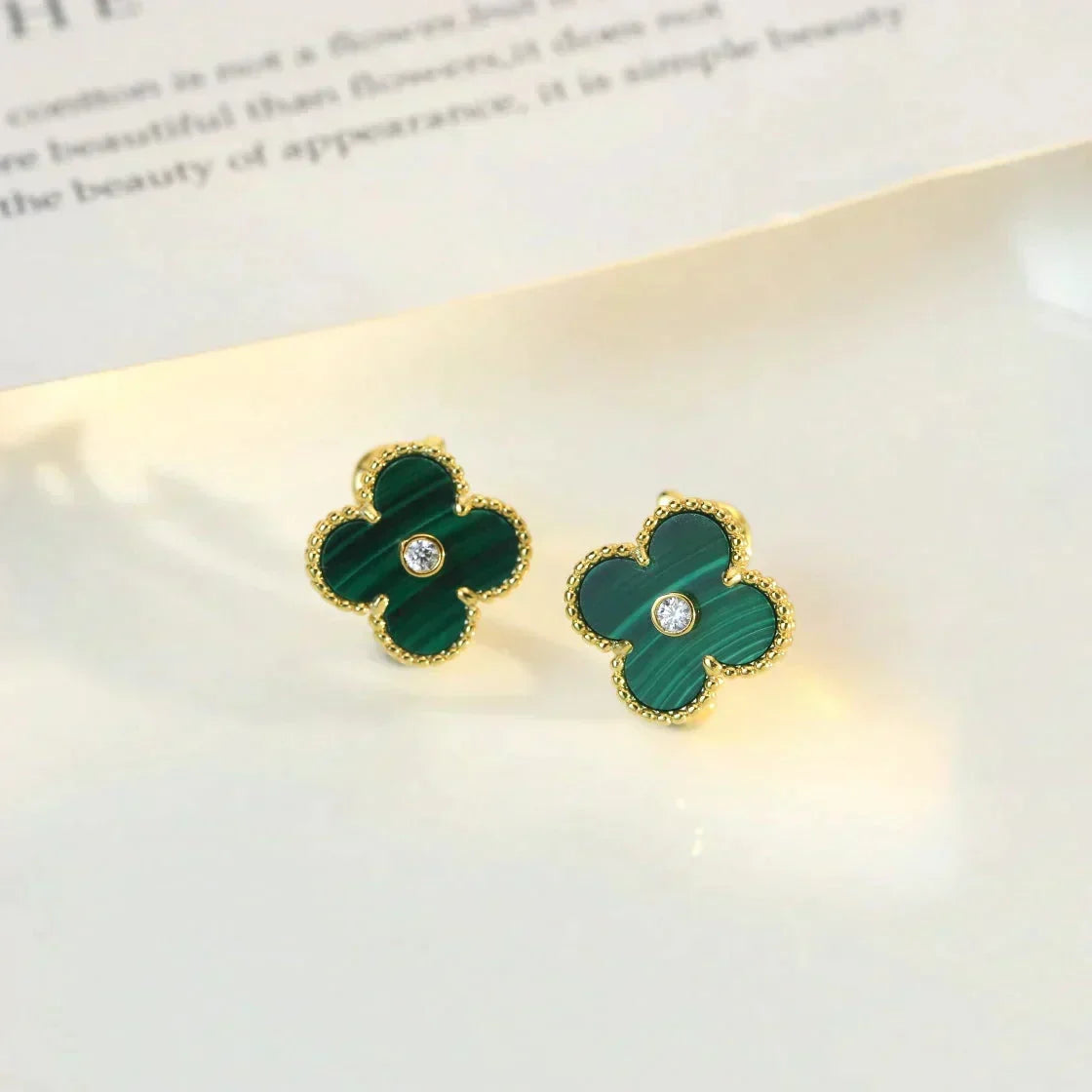 [VA]CLOVER MEDIUM 1 MOTIV MALACHIT DIAMANT OHRRINGE