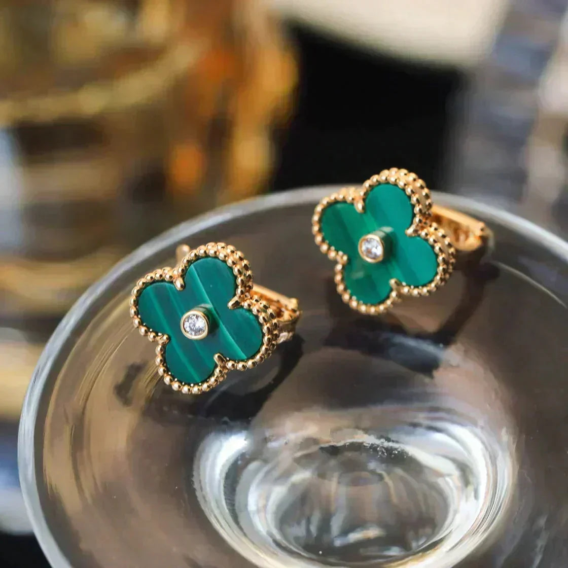 [VA]CLOVER MEDIUM 1 MOTIV MALACHIT DIAMANT OHRRINGE