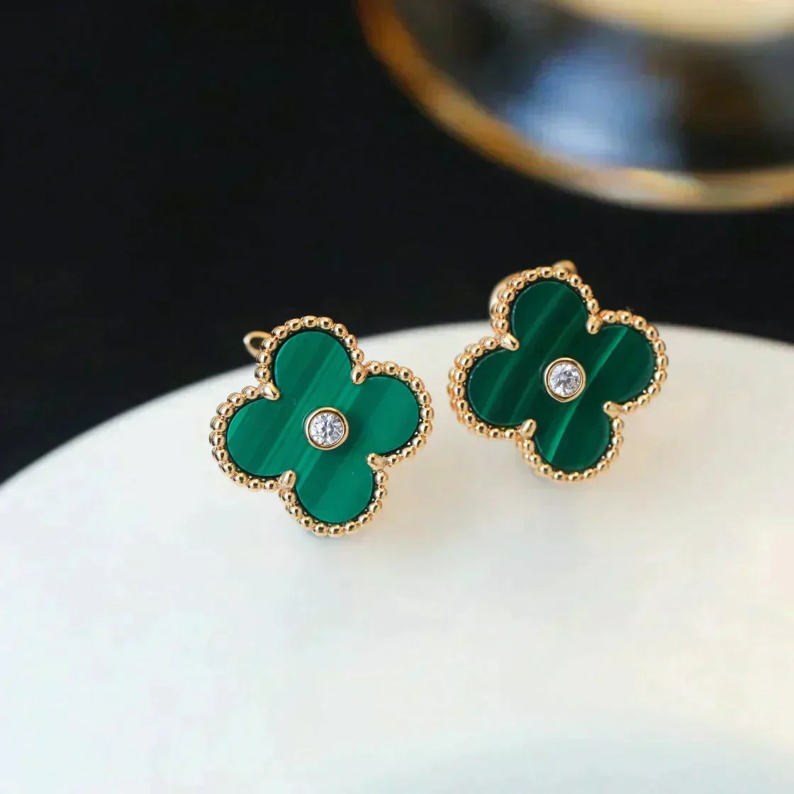 [VA]CLOVER MEDIUM 1 MOTIV MALACHIT DIAMANT OHRRINGE