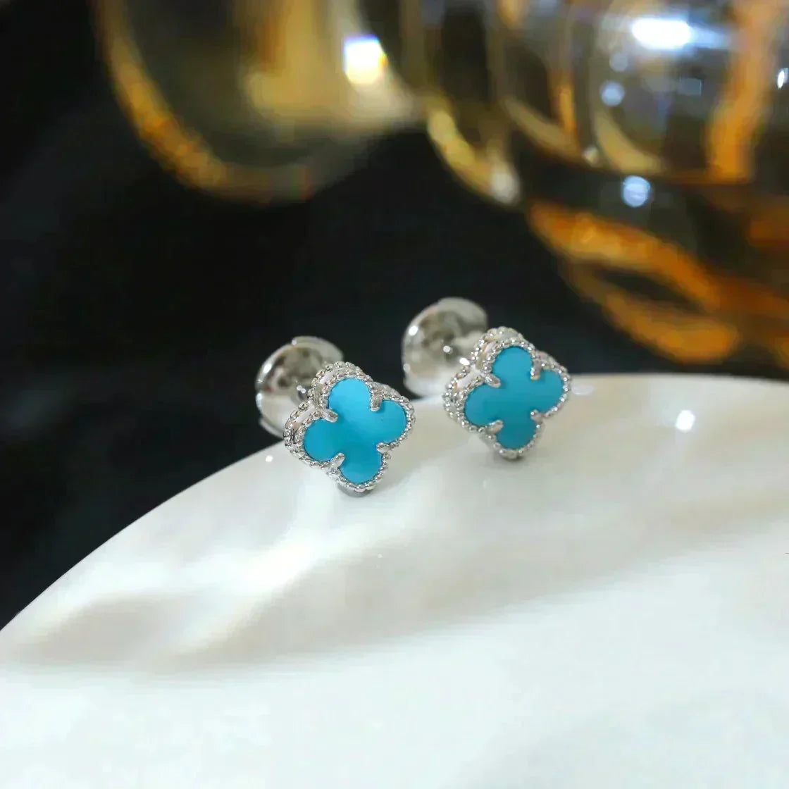 [VA]CLOVER MINI 9,5MM ONYX OHRSTECKER SILBER