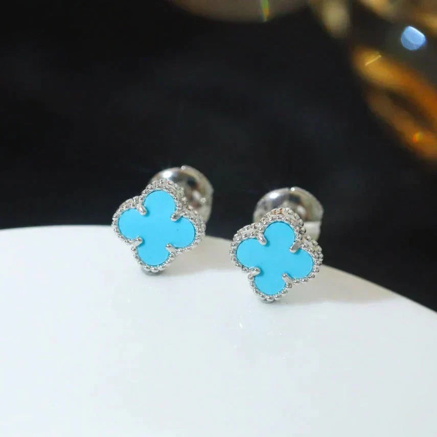 [VA]CLOVER MINI 9,5MM ONYX OHRSTECKER SILBER
