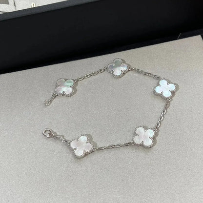[VA]LUCKY CLOVER 5-MOTIF BRACELET - WHITE MOTHER-OF-PEARL COLLECTION