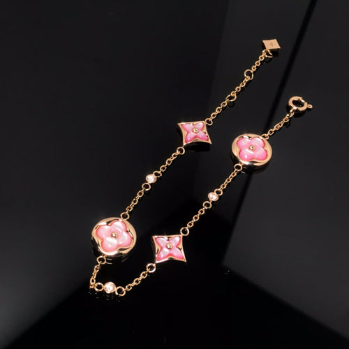 [VA]STAR AND SUN 4 MOTIF PINK MOP PINK GOLD BRACELET