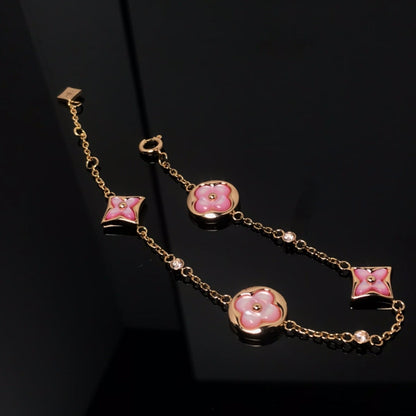 [VA]STAR AND SUN 4 MOTIF PINK MOP PINK GOLD BRACELET