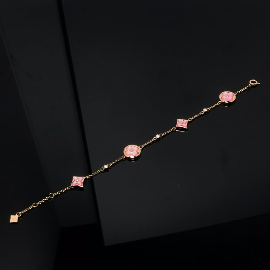 [VA]STAR AND SUN 4 MOTIF PINK MOP PINK GOLD BRACELET