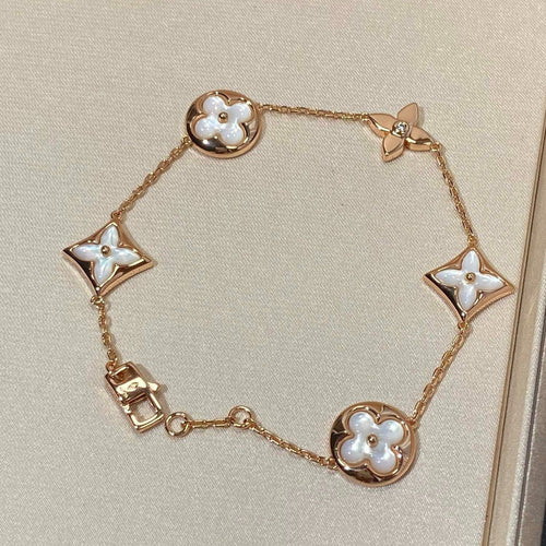 [VA]STAR AND SUN 5 MOTIF MOP PINK GOLD BRACELET