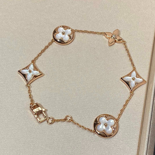 [VA]STAR AND SUN 5 MOTIF MOP PINK GOLD BRACELET