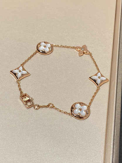 [VA]STAR AND SUN 5 MOTIF MOP PINK GOLD BRACELET