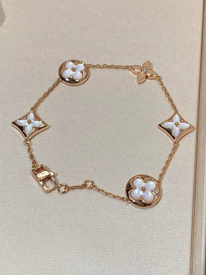 [VA]STAR AND SUN 5 MOTIF MOP PINK GOLD BRACELET