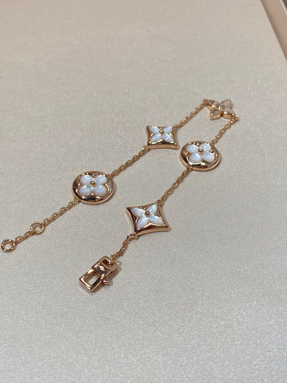 [VA]STAR AND SUN 5 MOTIF MOP PINK GOLD BRACELET
