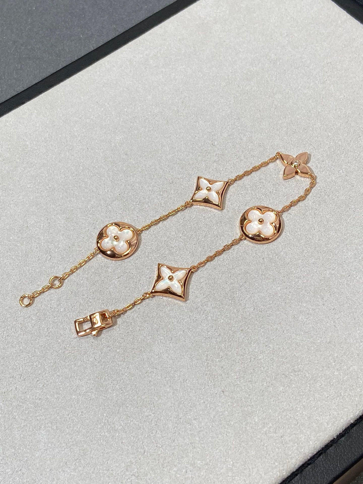 [VA]STAR AND SUN 5 MOTIF MOP PINK GOLD BRACELET