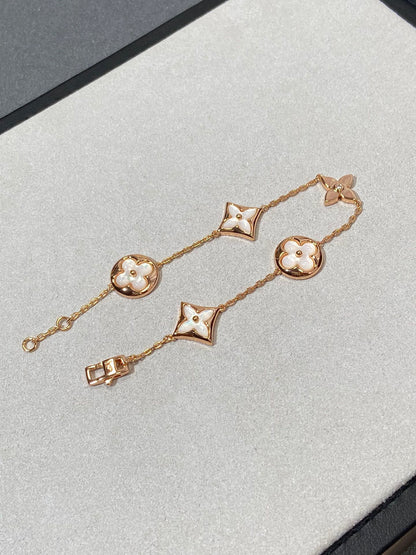 [VA]STAR AND SUN 5 MOTIF MOP PINK GOLD BRACELET