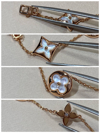 [VA]STAR AND SUN 5 MOTIF MOP PINK GOLD BRACELET