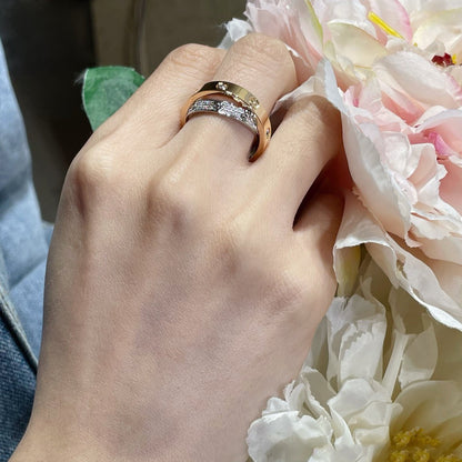 [VA]LOVE PINK GOLD SILVER DIAMOND DOUBLE RING