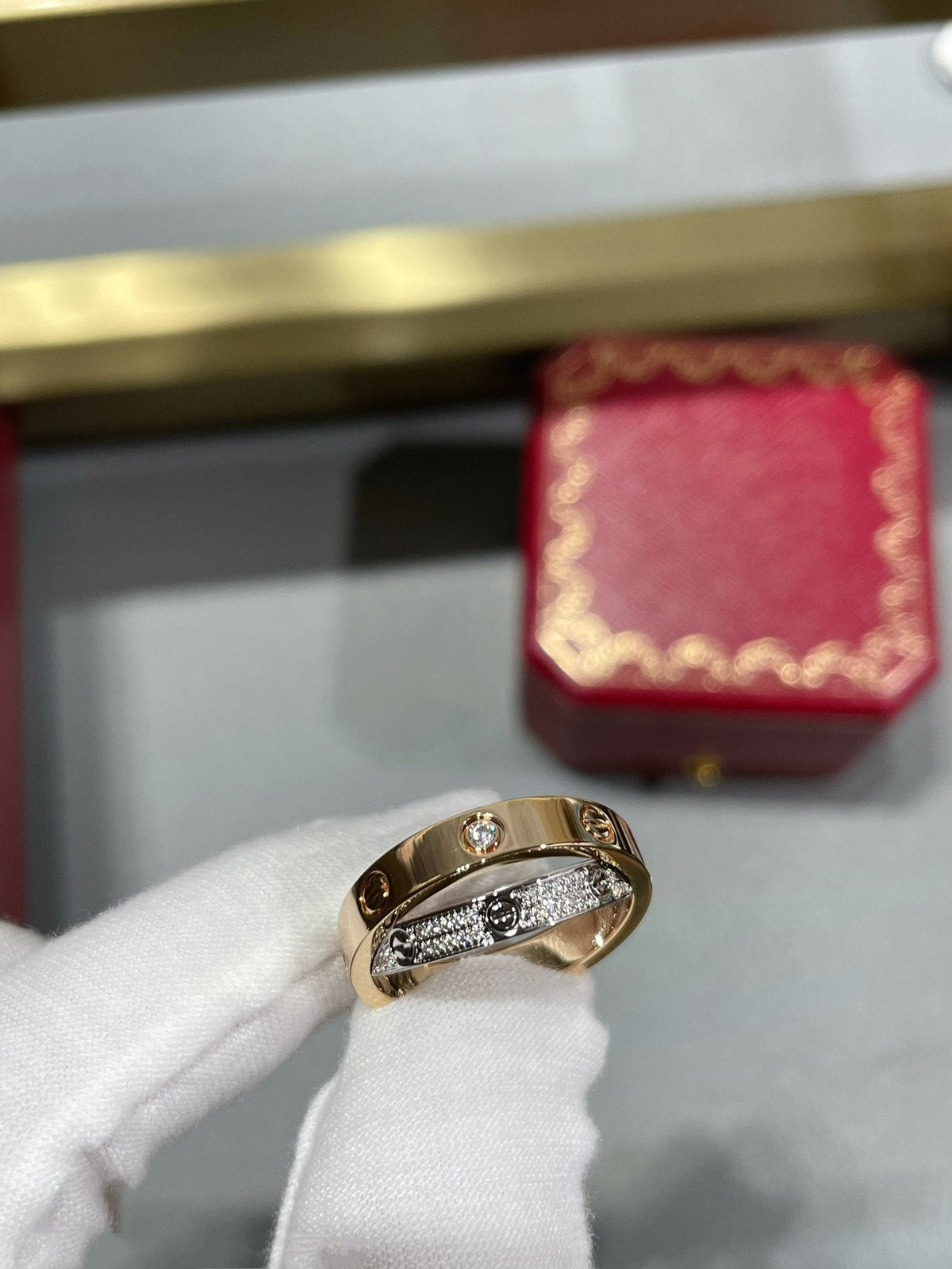 [VA]LIEBE PINK GOLD SILBER DIAMANT DOPPELRING