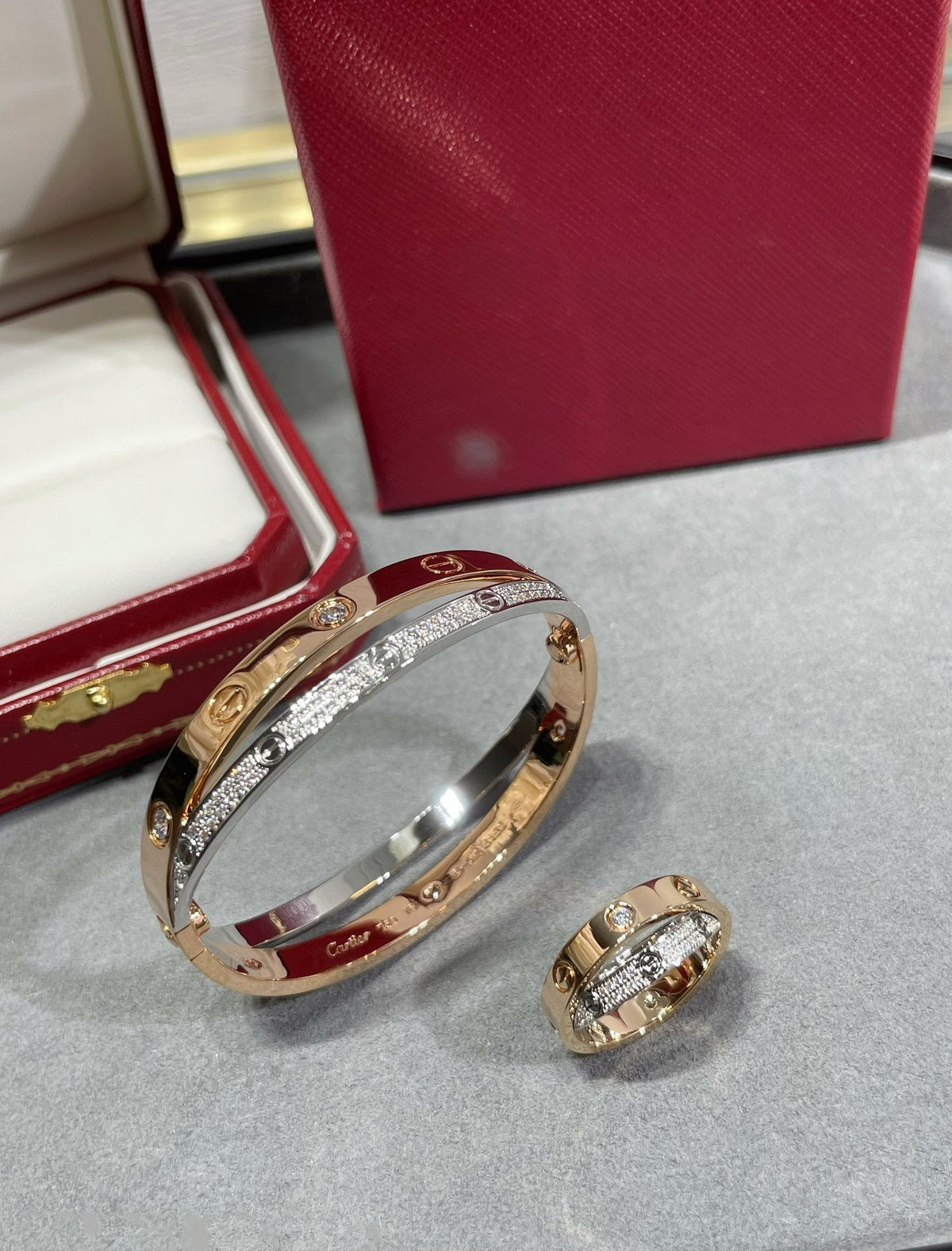 [VA]LIEBE PINK GOLD SILBER DIAMANT DOPPELRING