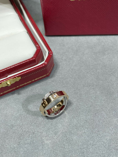 [VA]LOVE PINK GOLD SILVER DIAMOND DOUBLE RING