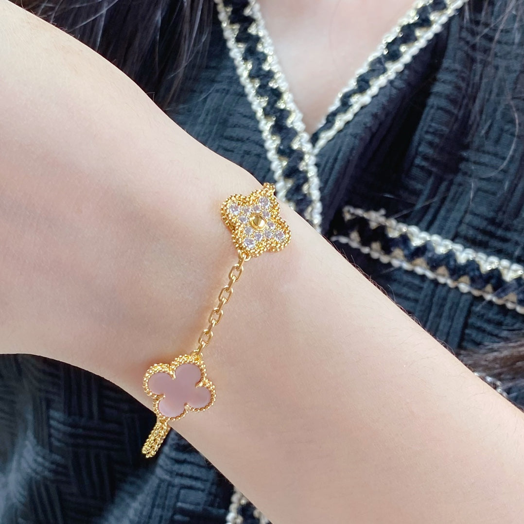 [VA]CLOVER 5 MOTIV DIAMANT PINK PERLMUTT ROSÉGOLD ARMBAND