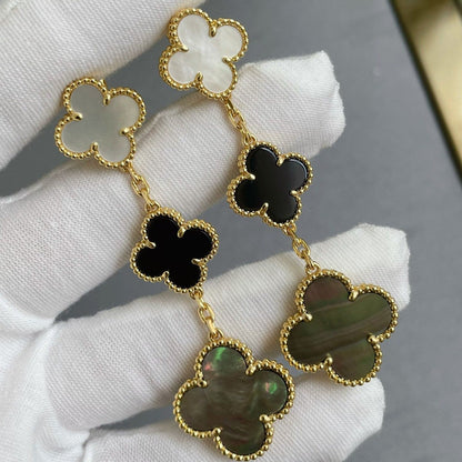[VA]CLOVER 3 MOTIF MOP ONYX DARK MOP PINK GOLD EARRINGS