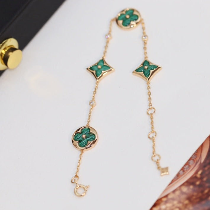 [VA]STAR AND SUN 4 MOTIF PINK GOLD MALACHITE BRACELET