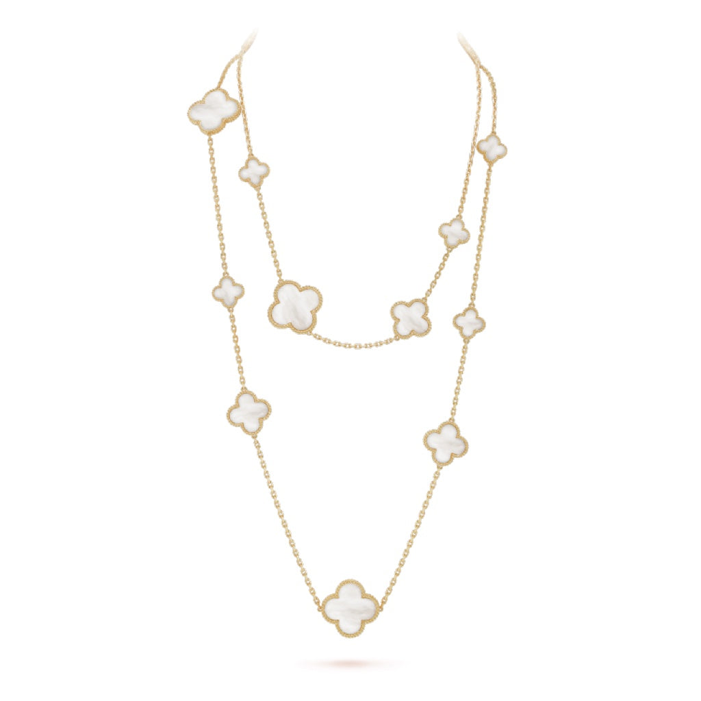 [VA]CLOVER 16 MOTIV WEISSES PERLMUTT GOLD HALSKETTE