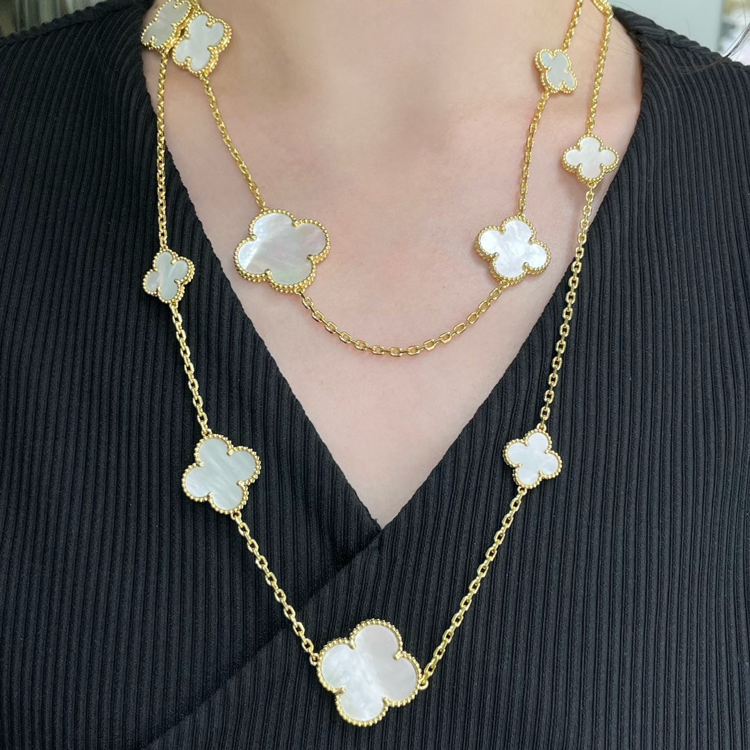 [VA]CLOVER 16 MOTIV WEISSES PERLMUTT GOLD HALSKETTE