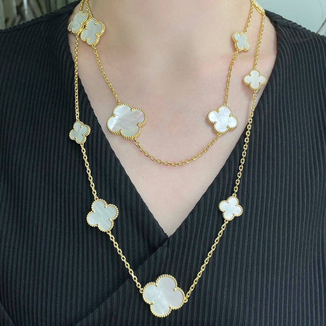 [VA]CLOVER 16 MOTIV WEISSES PERLMUTT GOLD HALSKETTE