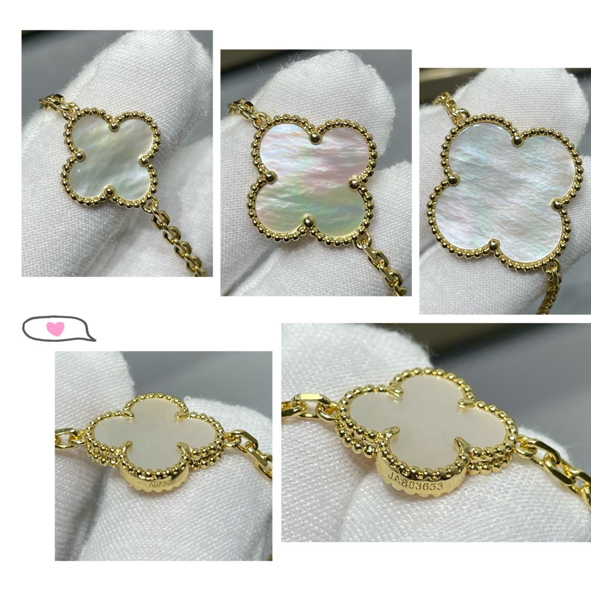 [VA]CLOVER 16 MOTIV WEISSES PERLMUTT GOLD HALSKETTE