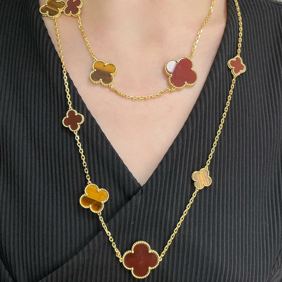 [VA]CLOVER 16 MOTIV KARNEOL TIGERAUGE ROSÉGOLD HALSKETTE