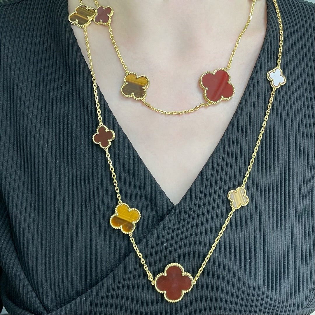 [VA]CLOVER 16 MOTIV KARNEOL TIGERAUGE ROSÉGOLD HALSKETTE