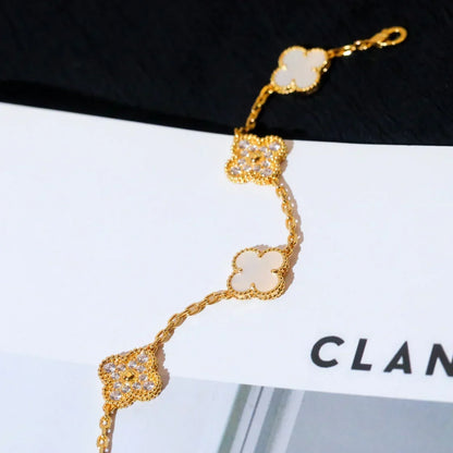 [VA]LUCKY CLOVER 5-MOTIF BRACELET - WHITE MOTHER-OF-PEARL COLLECTION
