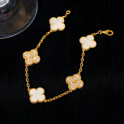 [VA]LUCKY CLOVER 5-MOTIF BRACELET - WHITE MOTHER-OF-PEARL COLLECTION