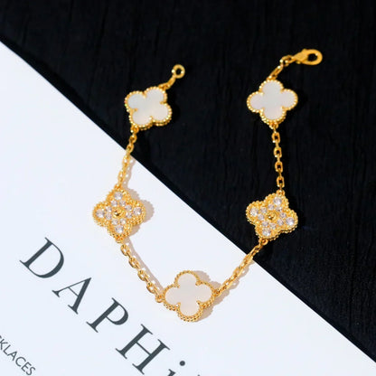 [VA]LUCKY CLOVER 5-MOTIF BRACELET - WHITE MOTHER-OF-PEARL COLLECTION