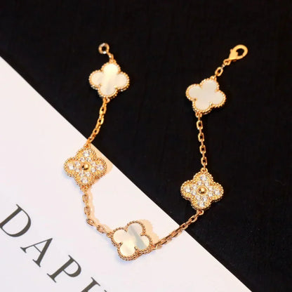[VA]LUCKY CLOVER 5-MOTIF BRACELET - WHITE MOTHER-OF-PEARL COLLECTION