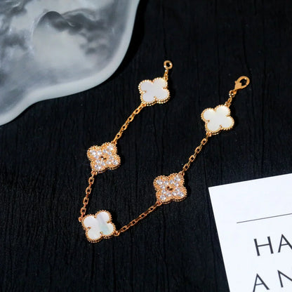 [VA]LUCKY CLOVER 5-MOTIF BRACELET - WHITE MOTHER-OF-PEARL COLLECTION