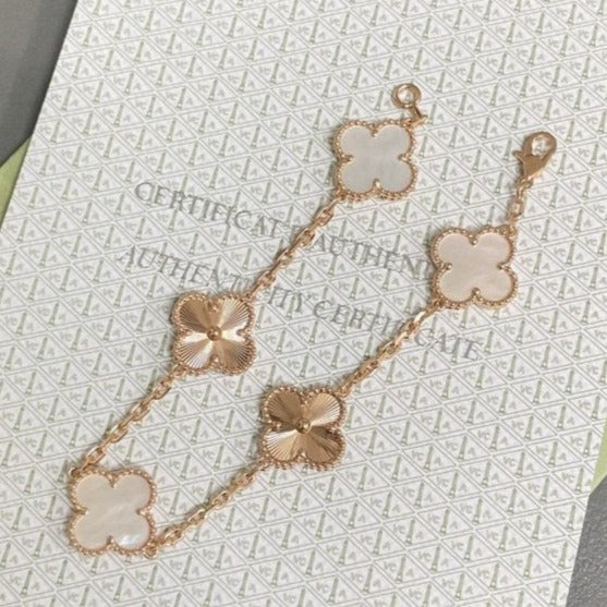 [VA]LUCKY CLOVER 5-MOTIF BRACELET - WHITE MOTHER-OF-PEARL COLLECTION